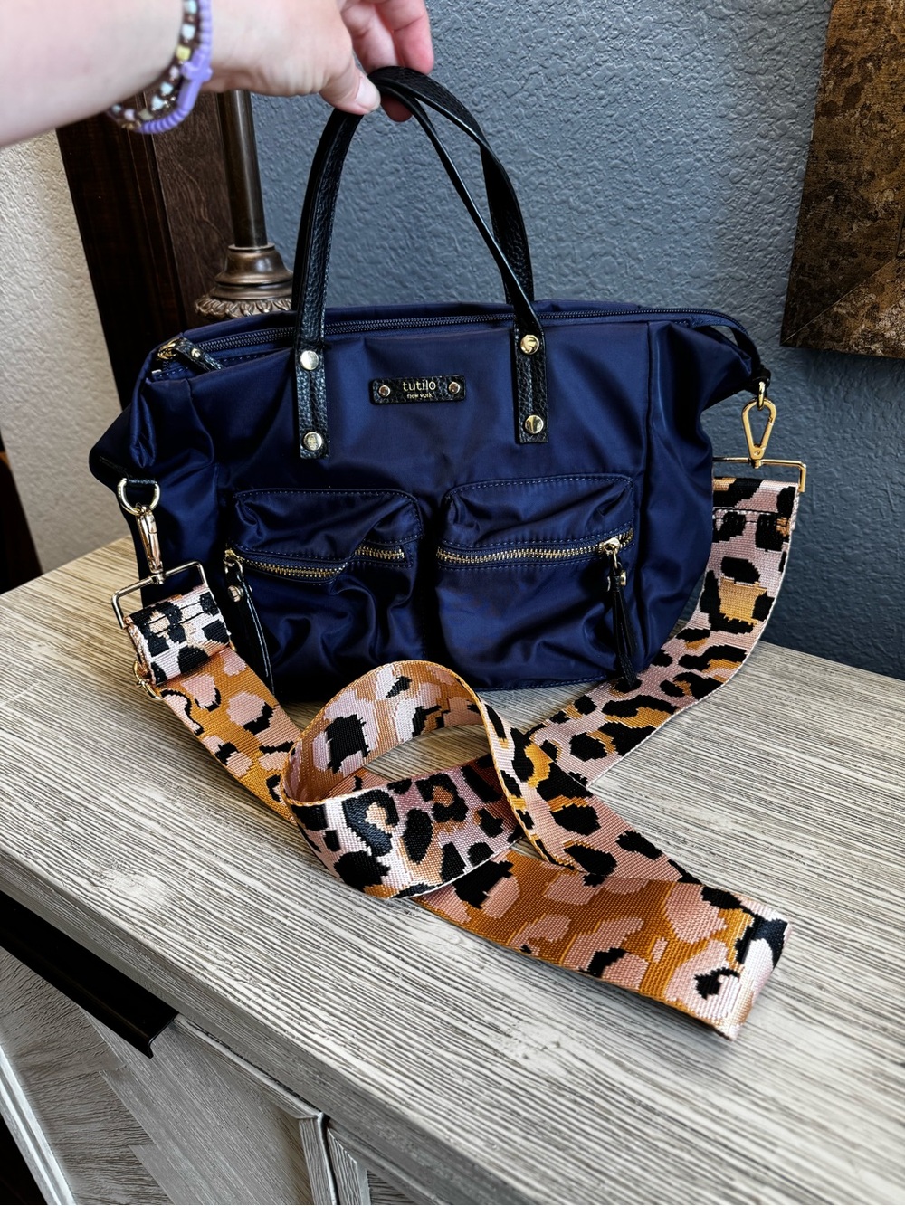 EUC!!! Tutilo Navy Bag with Removable Pattern Strap (Not Original Strap)